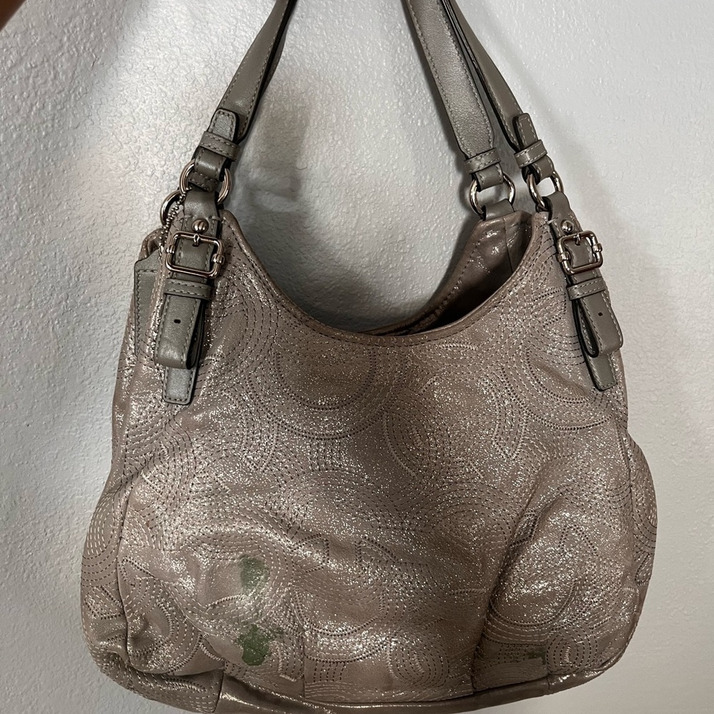 Authentic Coach Shoulder Signature Madison Gray Glitter Vintage. STAINED in back
